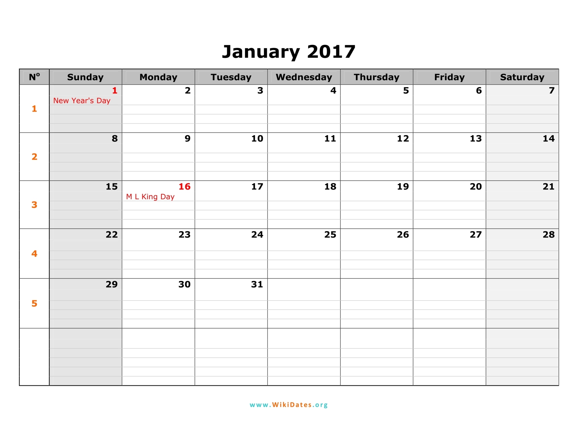 2017 Monthly Calendar Free Printable Templates