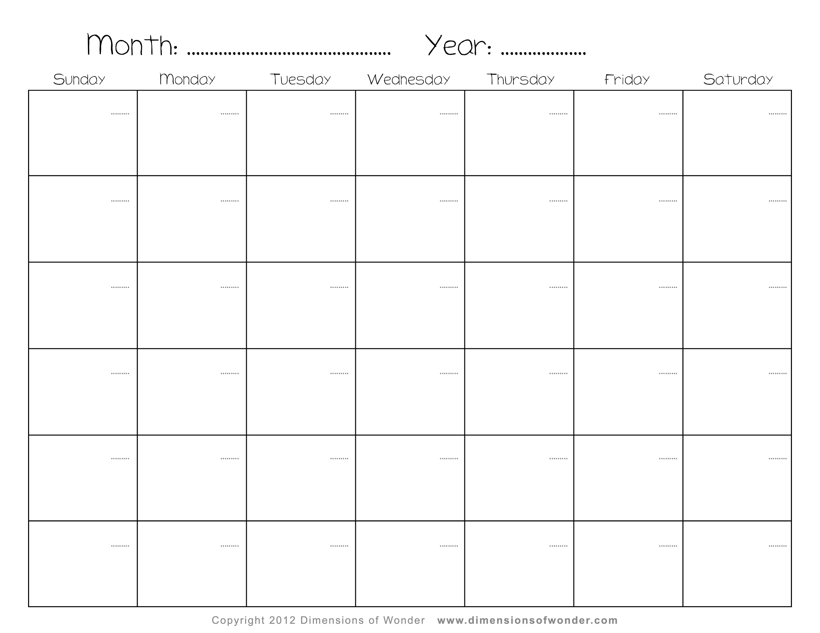 Free Printable Blank Monthly Calendar | Student Handouts