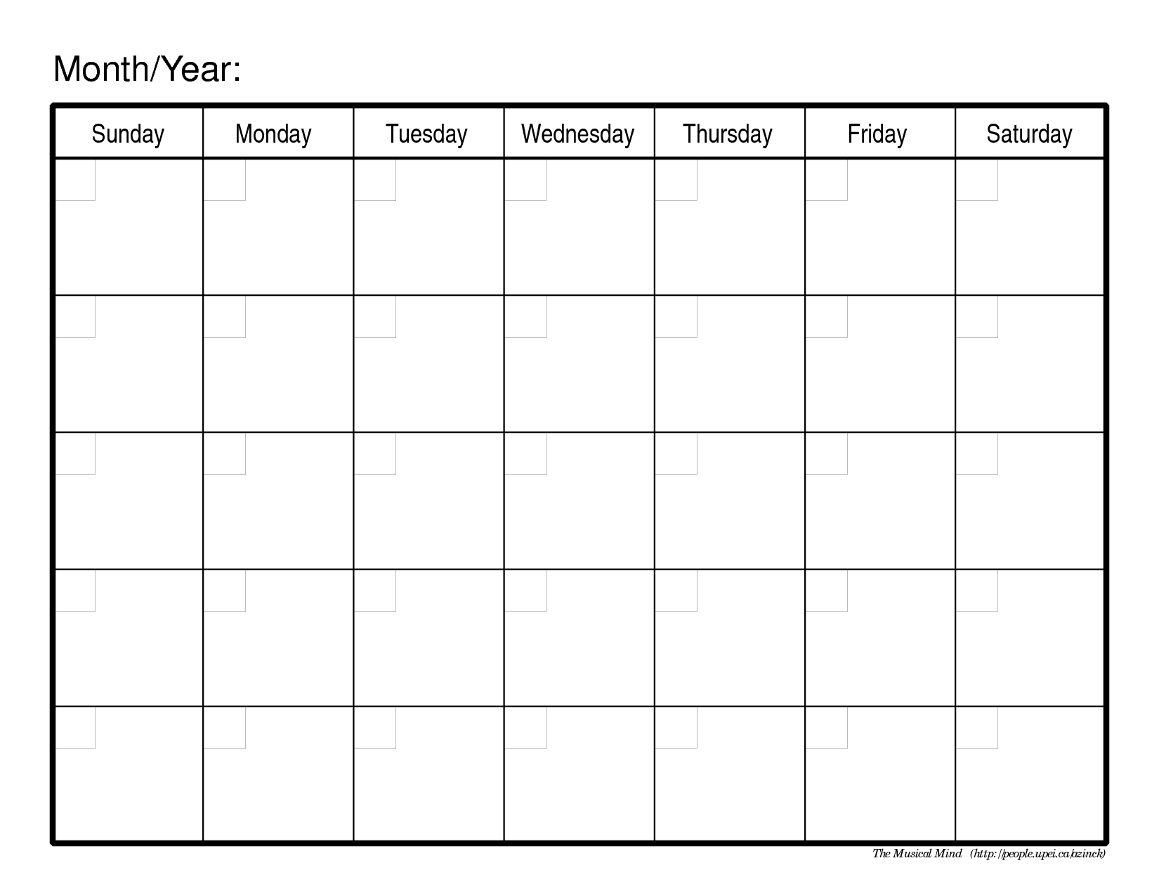 Free Printable Blank Monthly Calendar | Student Handouts Free Printable Blank Monthly Calendar | Student Handouts