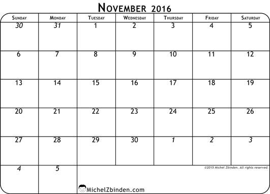 November 2016 Calendar Canada | 2017 calendar with holidays