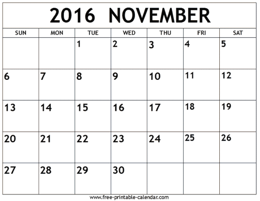 November 2016 Calendar | monthly calendar printable