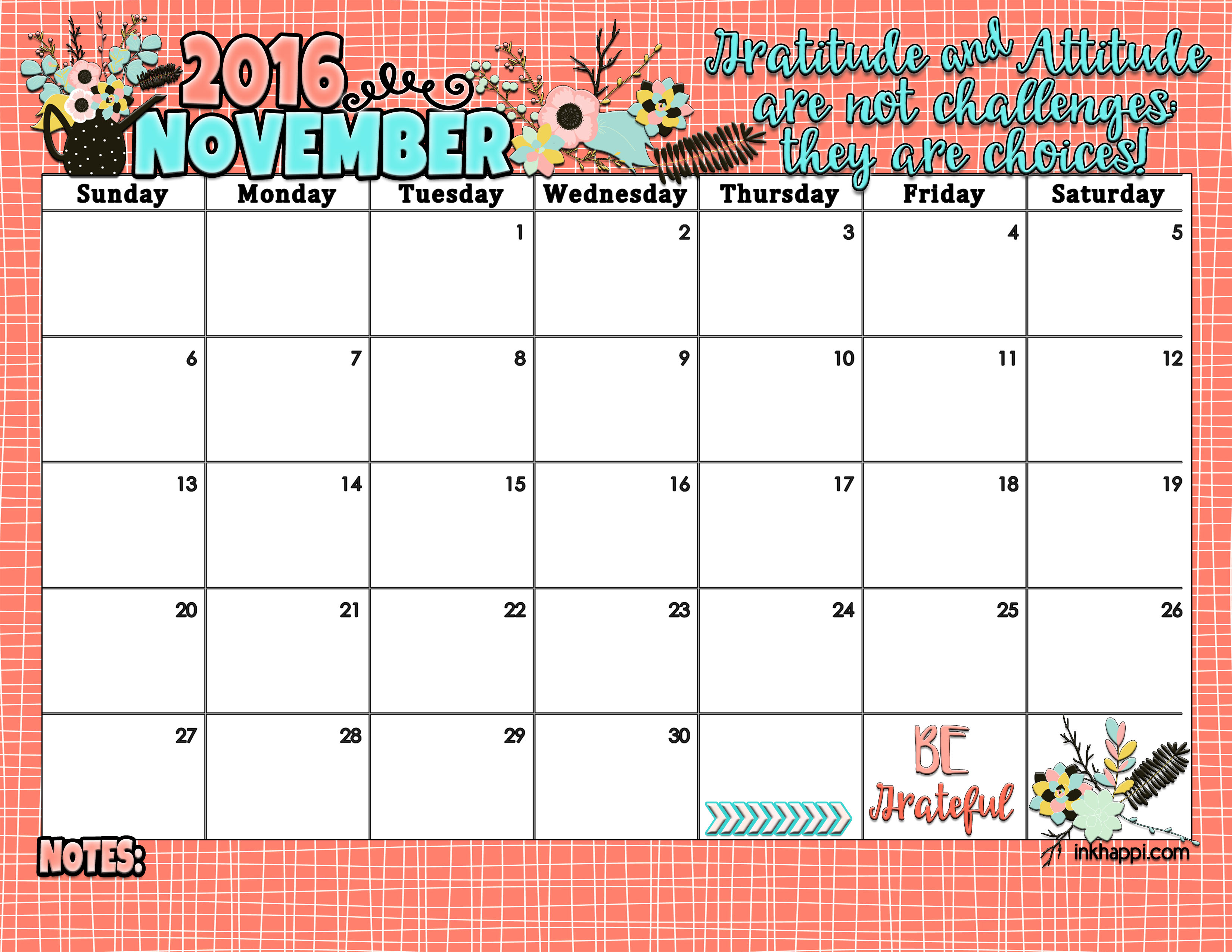 November 2016 Calendar and Print inkhappi November 2016 Calendar and Print inkhappi