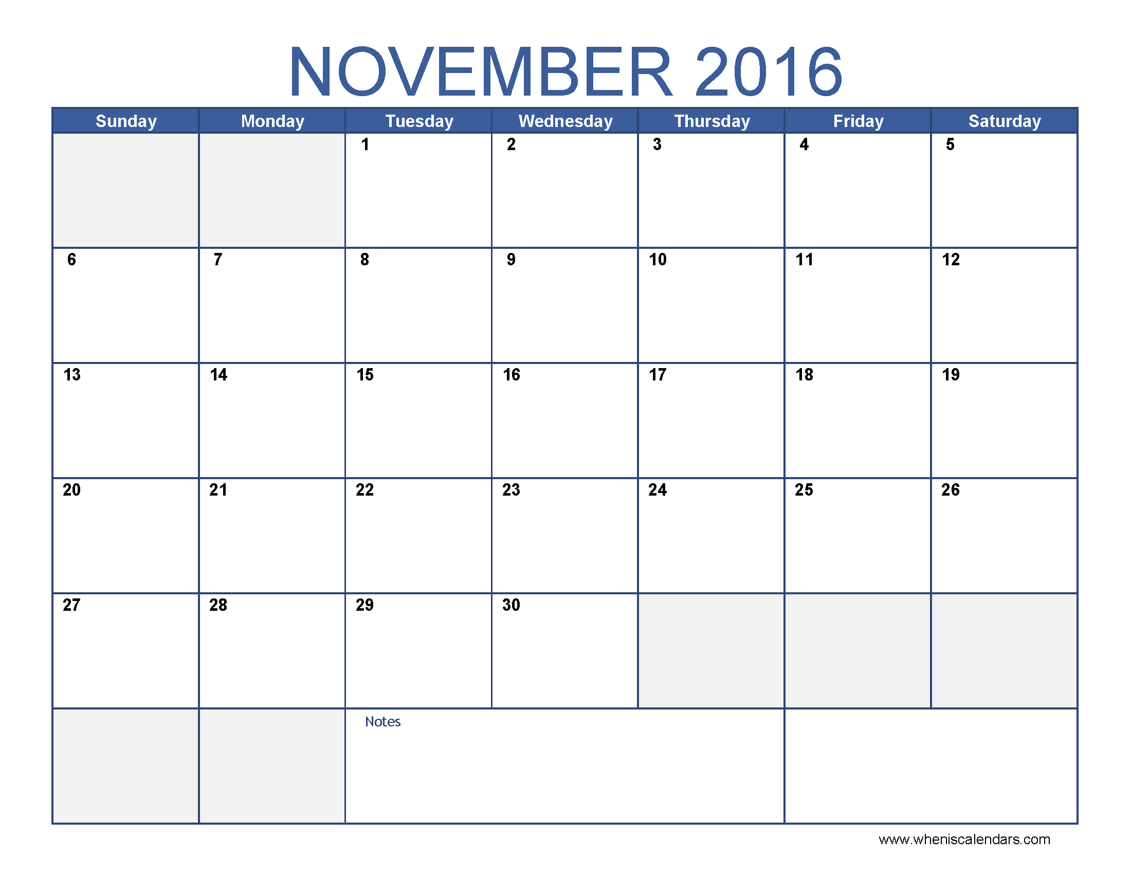 November 2016 Calendar (With USA Holidays) | Ussui | The Knowledge 