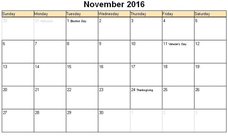 November 2016 Calendar Printable With Holidays | monthly calendar 