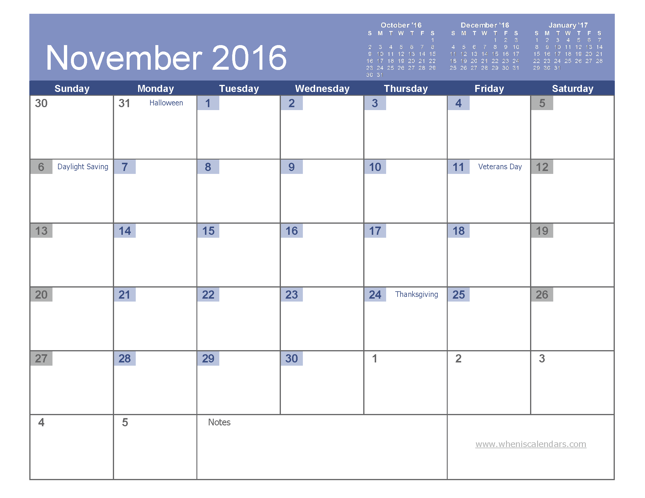 November 2016 Calendar Printable With Holidays | monthly calendar 
