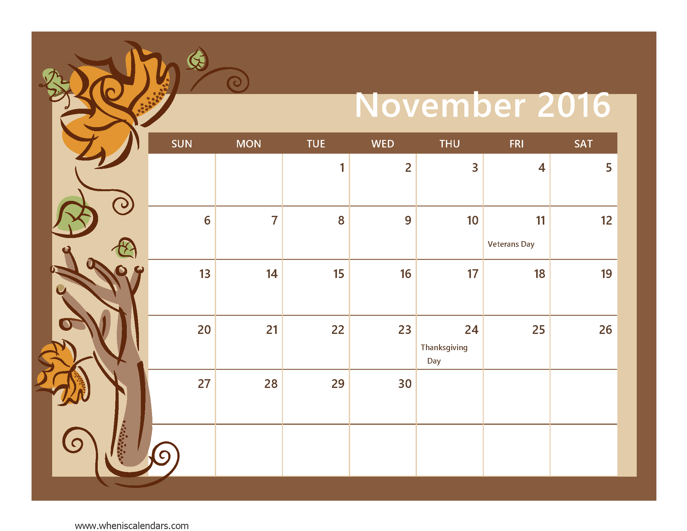 November 2016 Calendar Printable With Holidays | 2017 calendar 