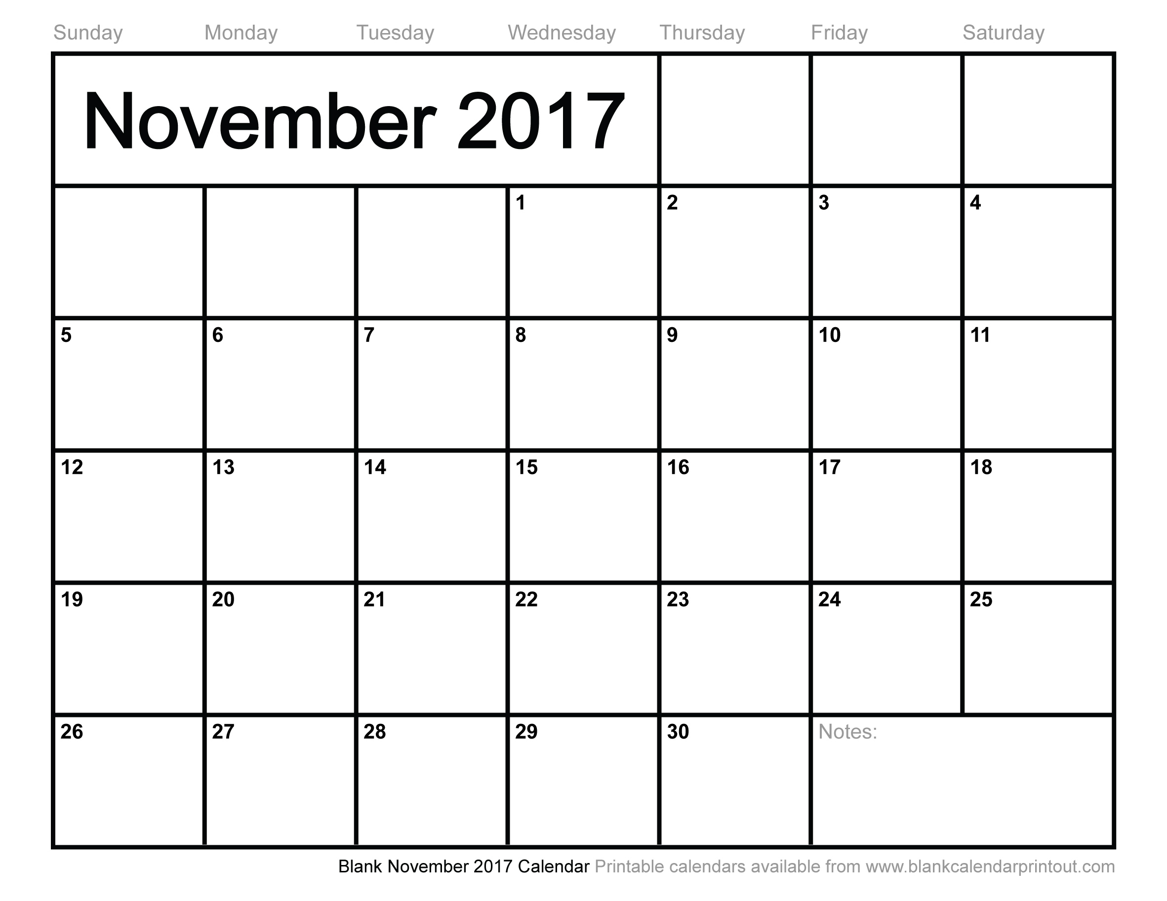 Blank November 2017 Calendar to Print Blank November 2017 Calendar to Print
