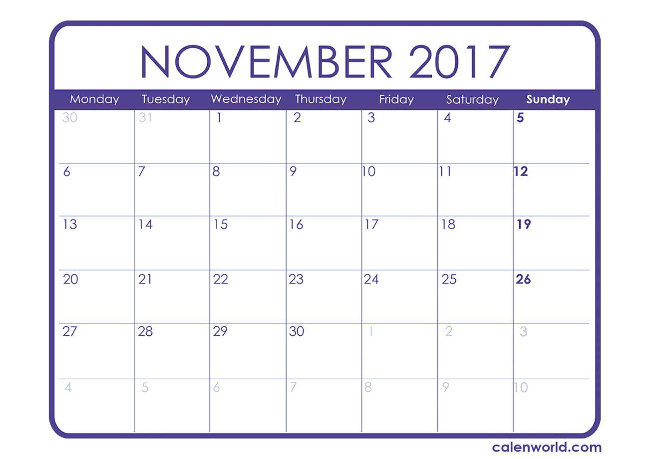 November 2017 Calendar Cute | weekly calendar template