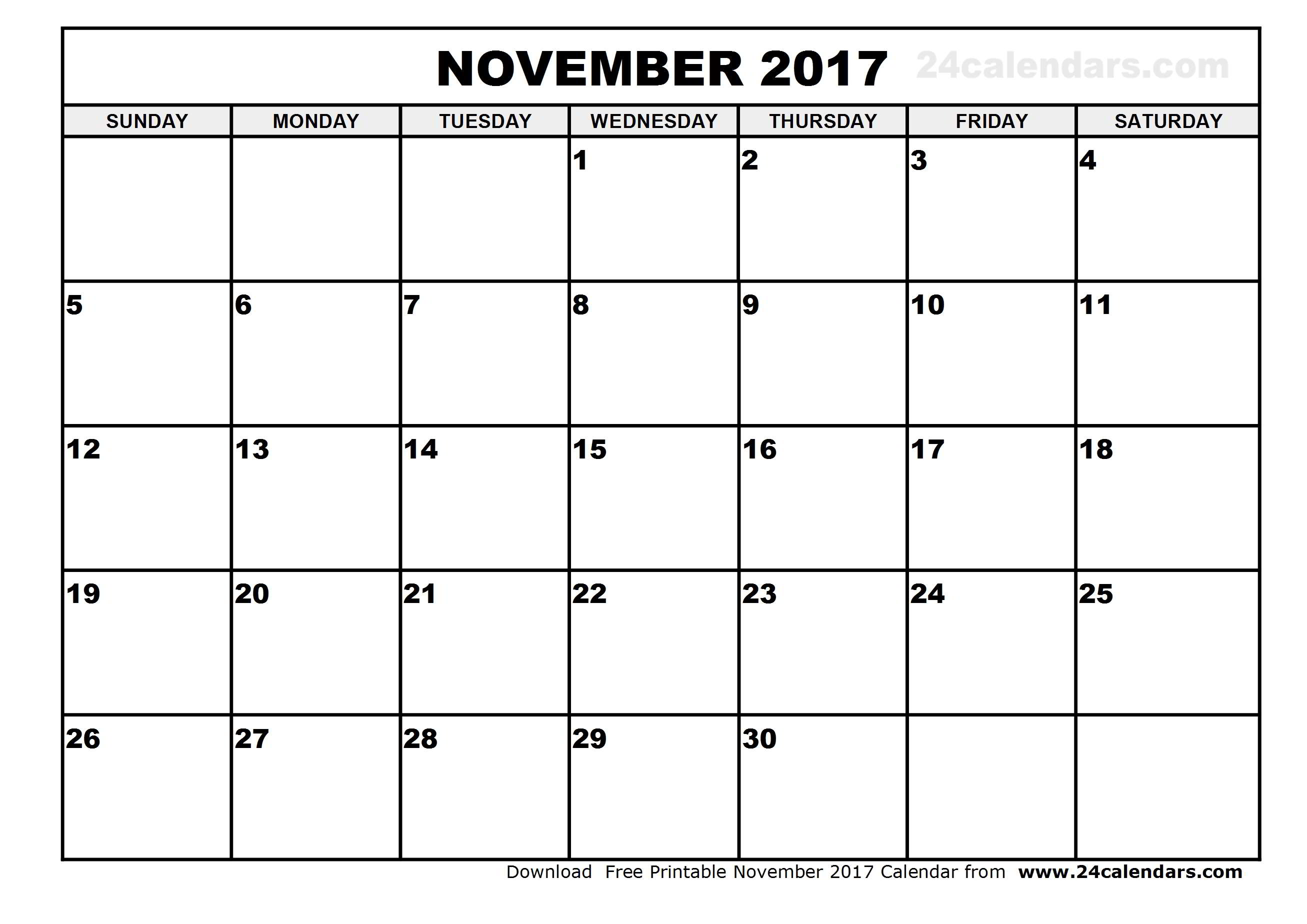 November 2017 Calendar Printable
