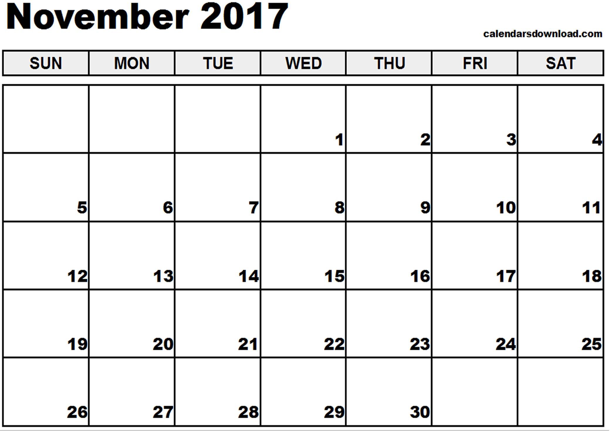 November 2017 Calendar November 2017 Calendar