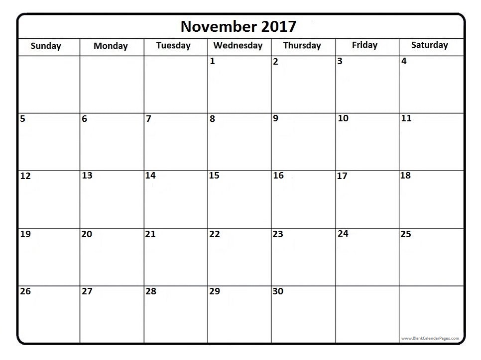 November 2017 Calendar | weekly calendar template