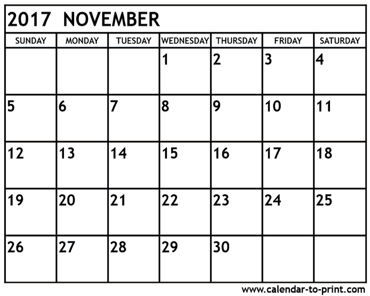 November 2017 Calendar November 2017 Calendar