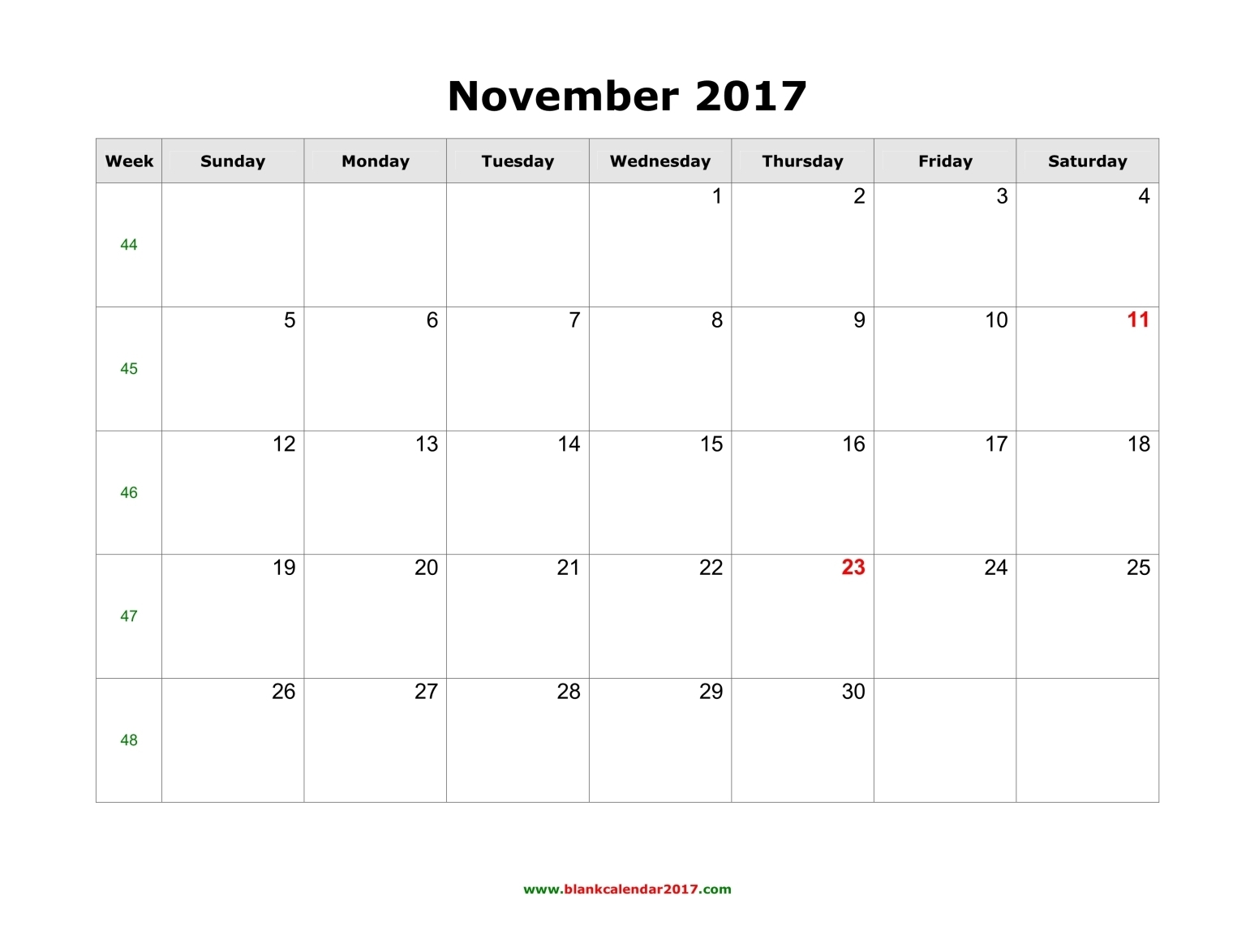 November 2017 Calendar Pdf | weekly calendar template