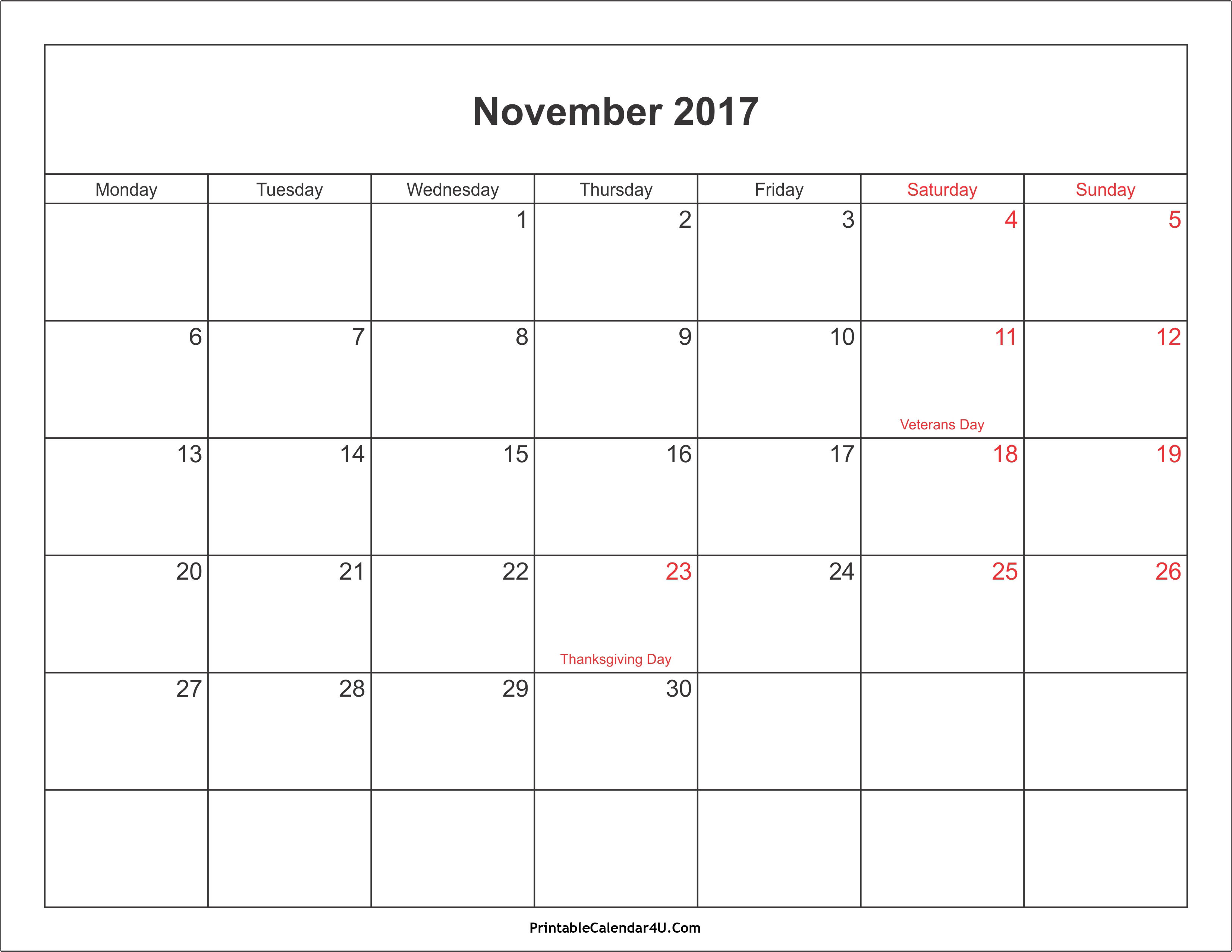 November 2017 Calendar Pdf | weekly calendar template November 2017 Calendar Pdf | weekly calendar template