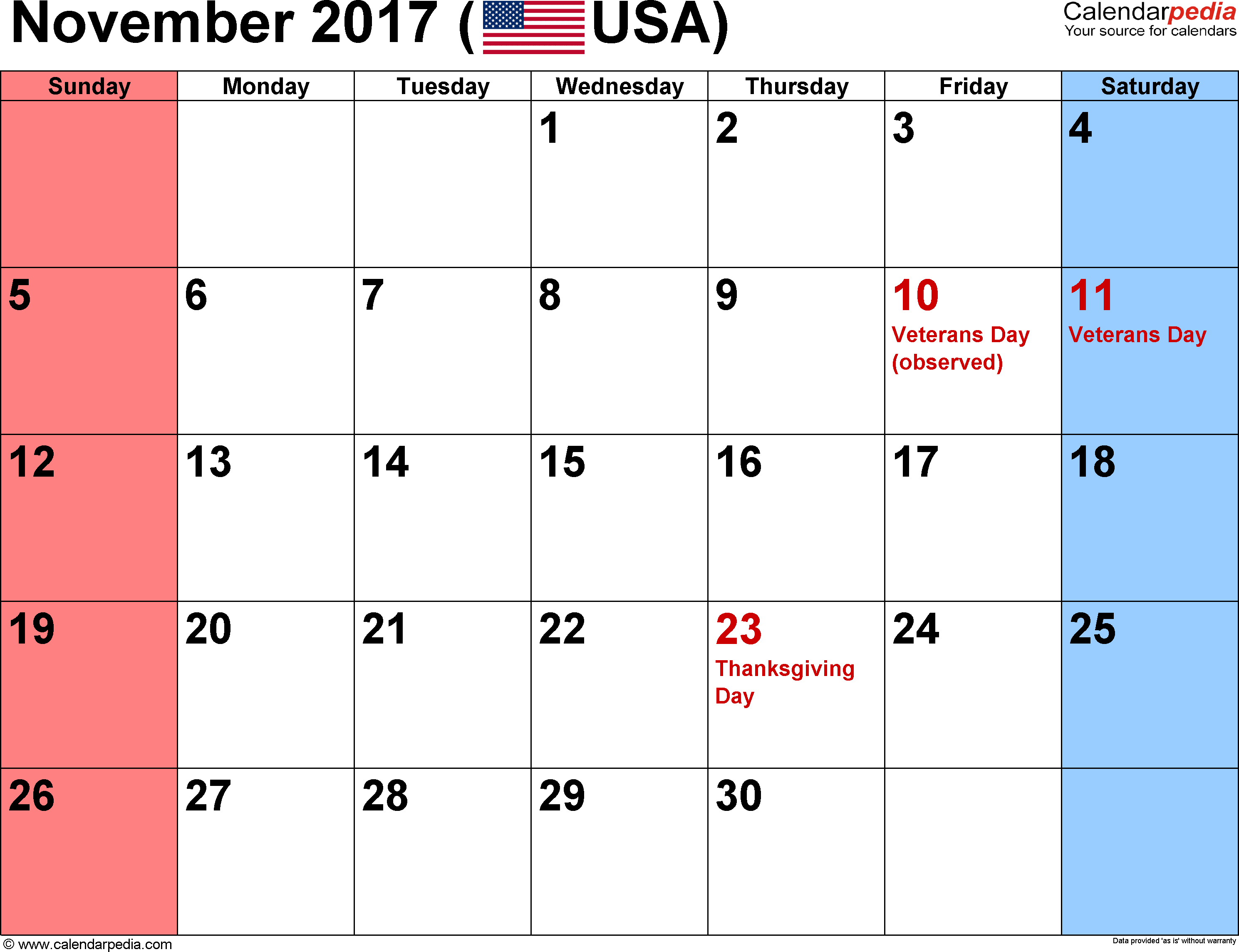 November 2017 Calendars for Word, Excel & PDF November 2017 Calendars for Word, Excel & PDF