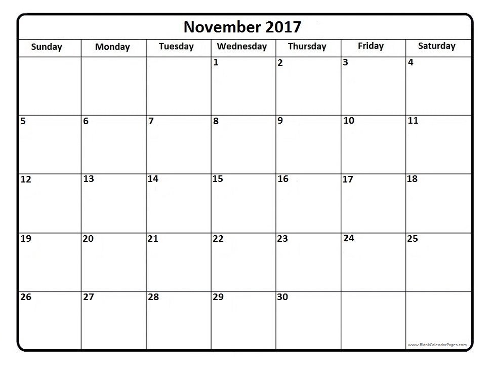 Blank November 2017 Calendar | weekly calendar template Blank November 2017 Calendar | weekly calendar template