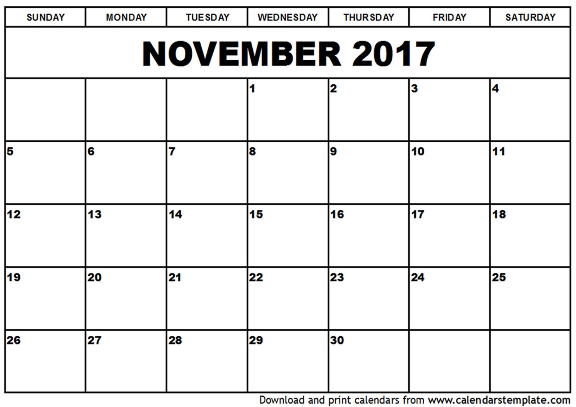 November 2017 Calendar Template November 2017 Calendar Template