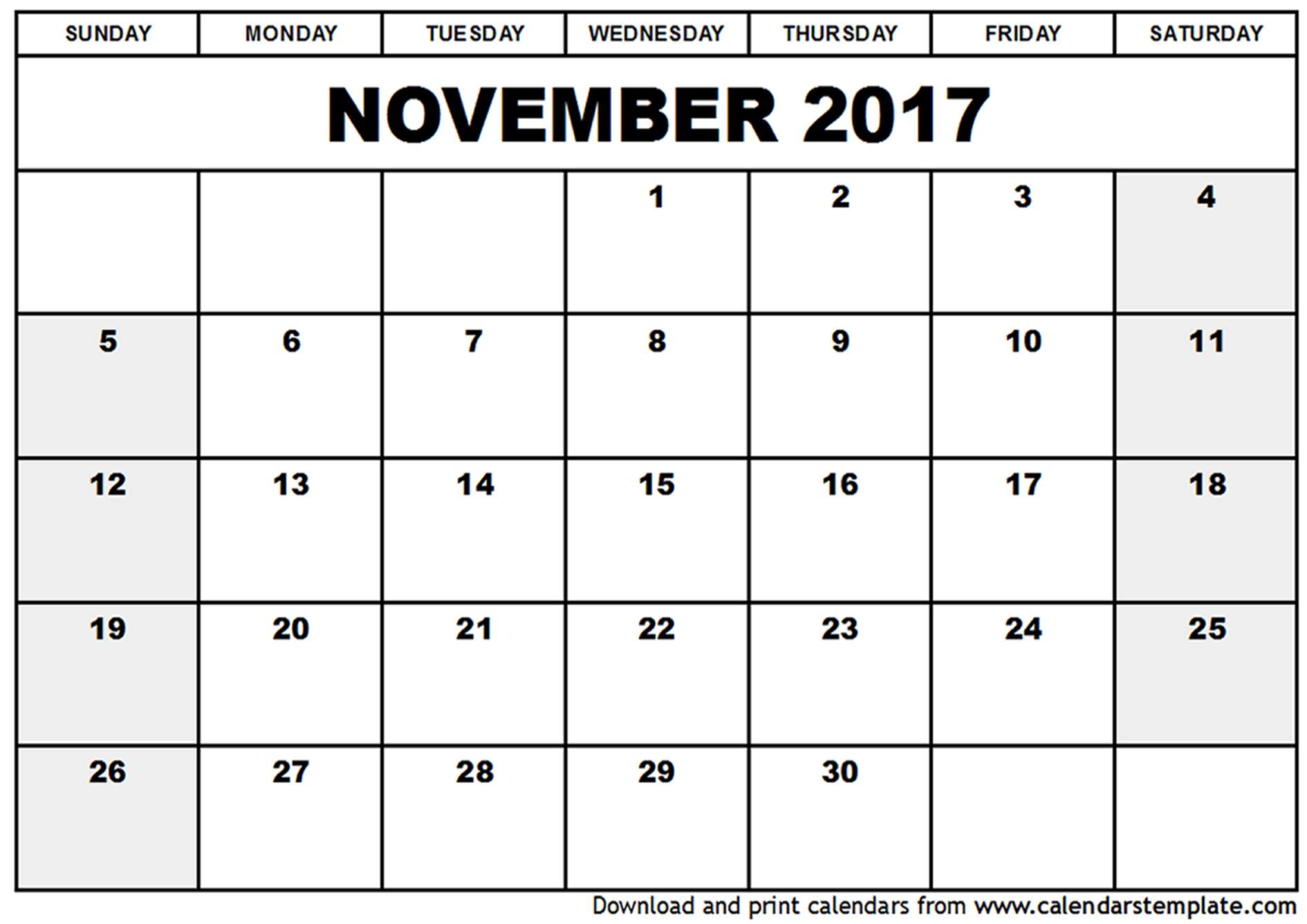 November 2017 Calendar Template November 2017 Calendar Template