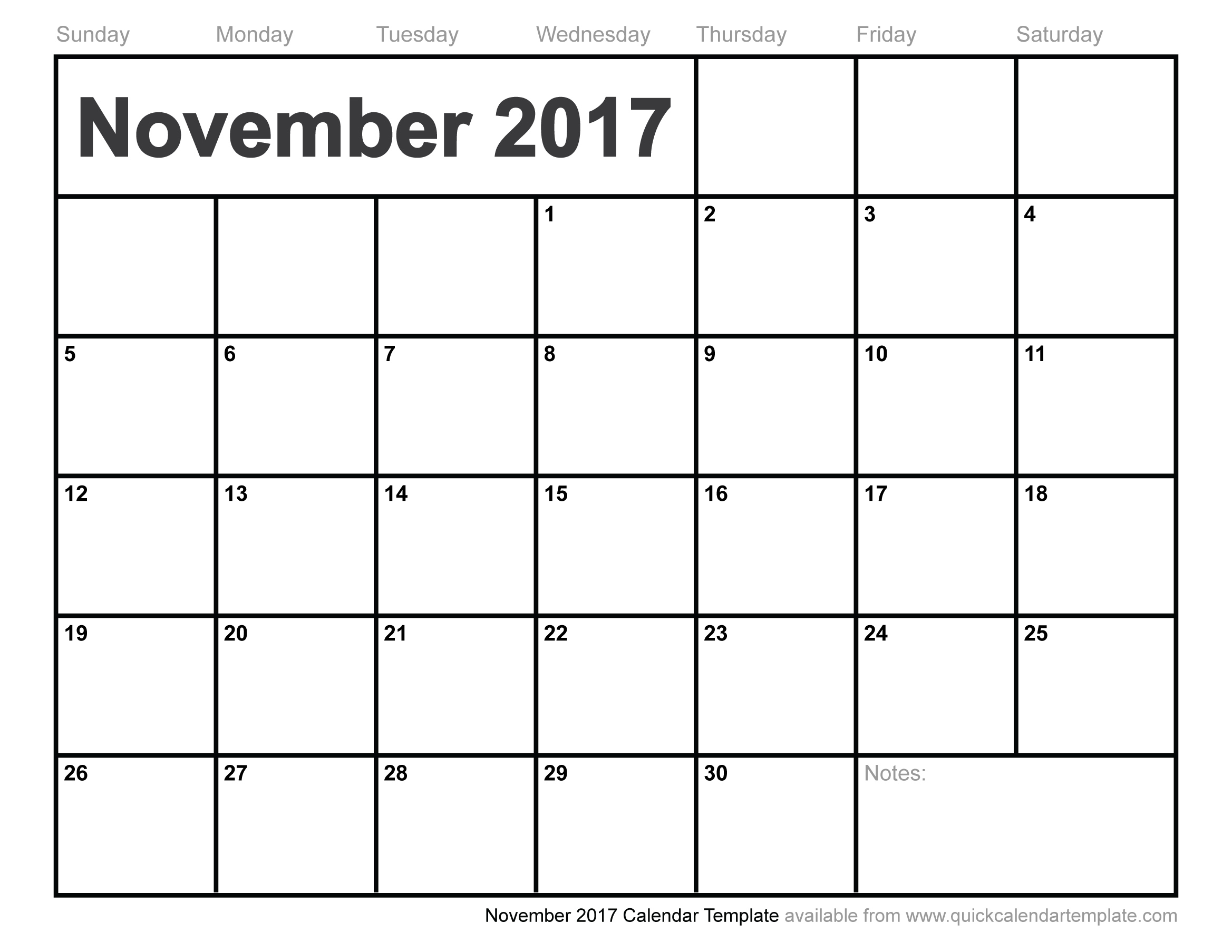 November 2017 Calendar Template