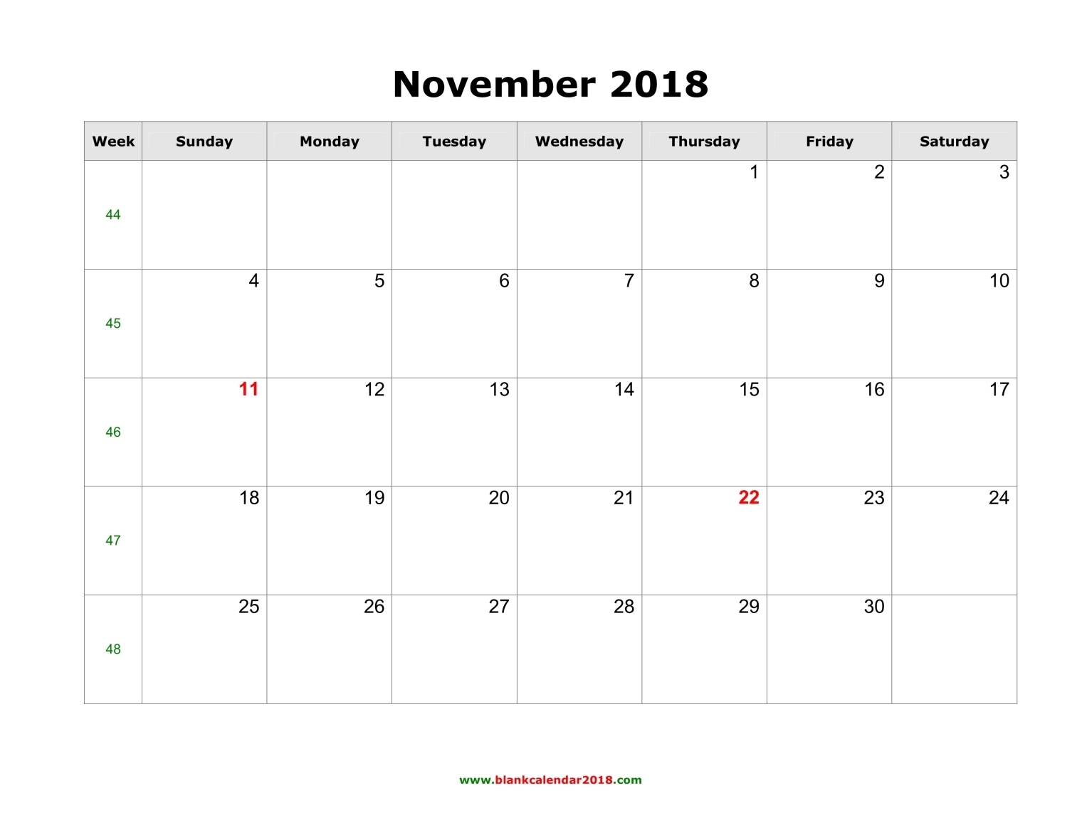 November 2018 Calendar | yearly calendar template
