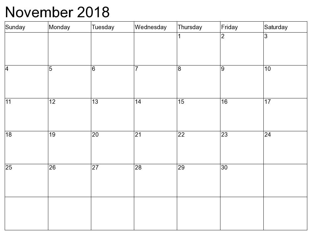 November 2018 Calendar