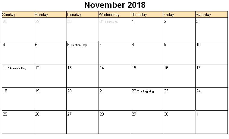 November 2018 Calendar | 2017 calendar with holidays November 2018 Calendar | 2017 calendar with holidays