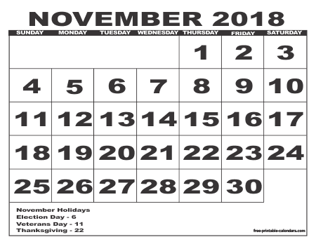 November 2018 Calendar | calendars