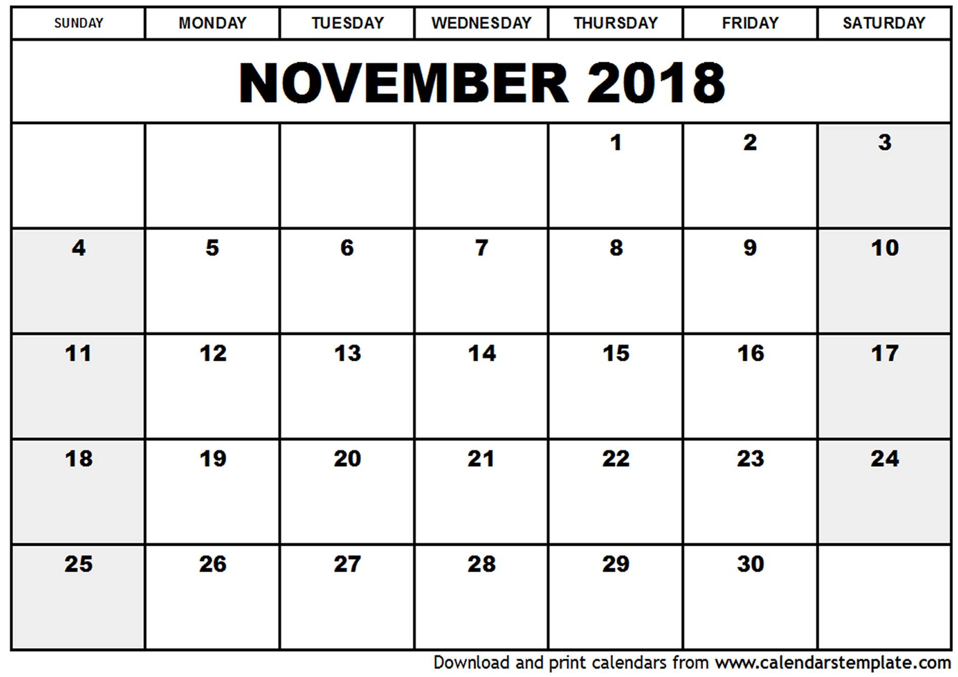 November 2018 Calendar Template