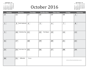 October 2016 Calendar Printable With Holidays | monthly calendar 