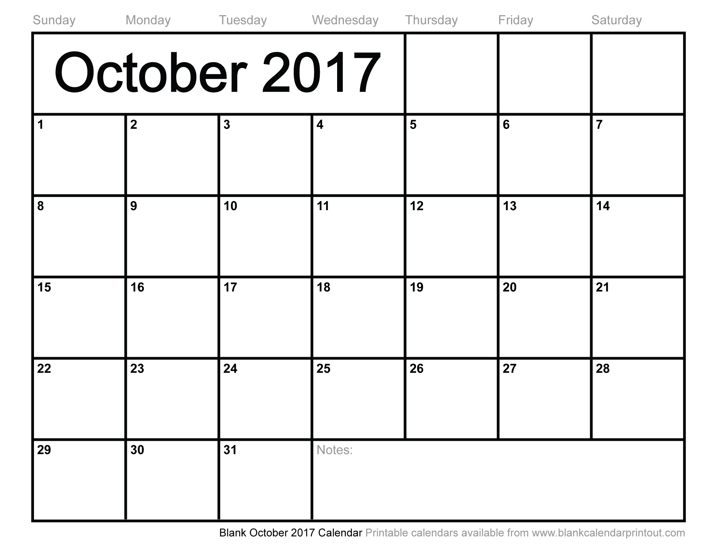 Blank October 2017 Calendar to Print Blank October 2017 Calendar to Print