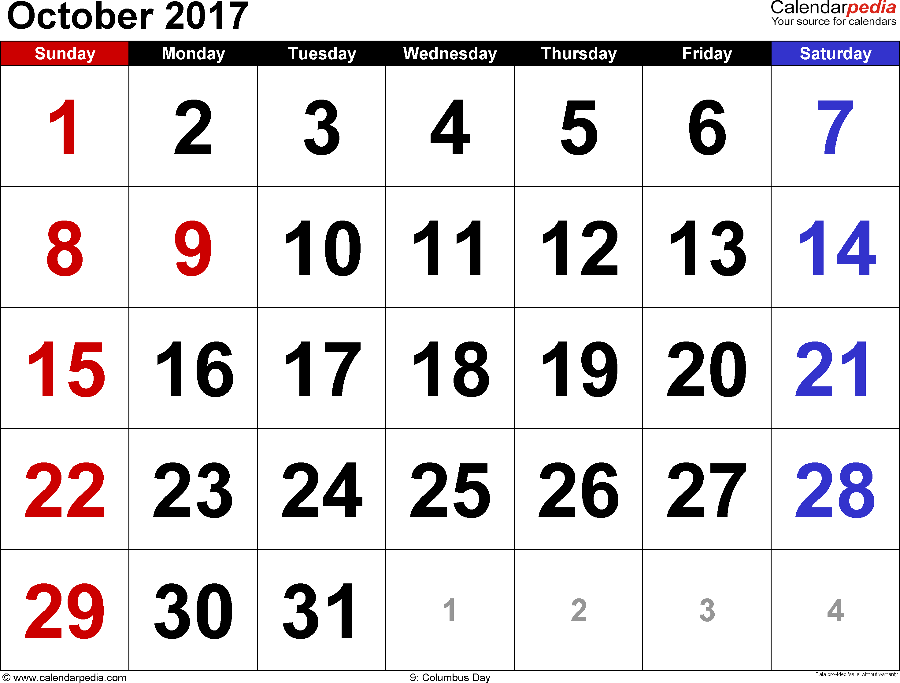October 2017 Calendar Canada | monthly calendar printable