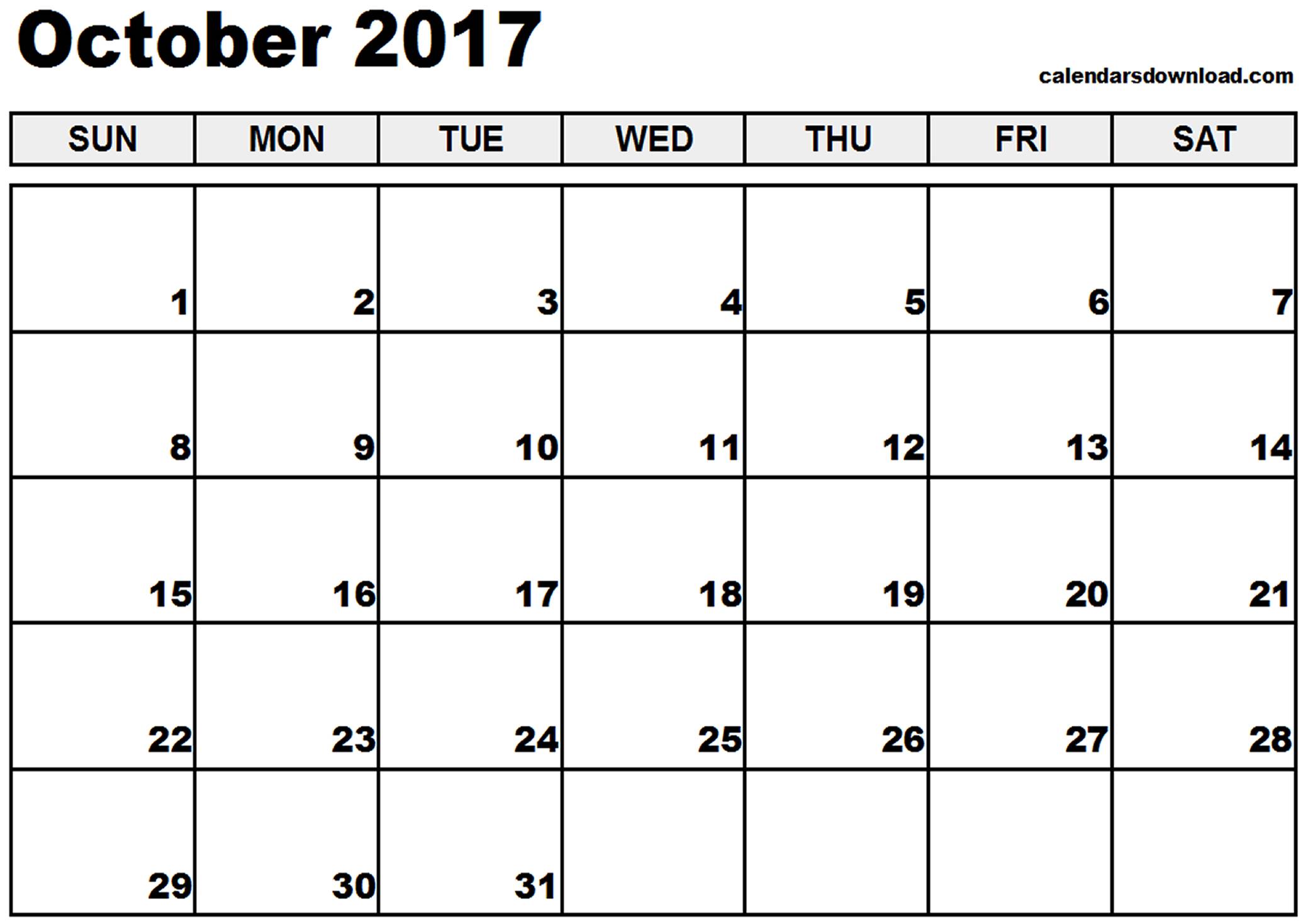 October 2017 Calendar October 2017 Calendar