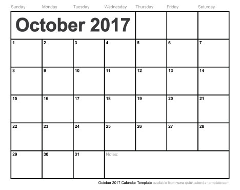 Free Printable October 2017 Calendar
