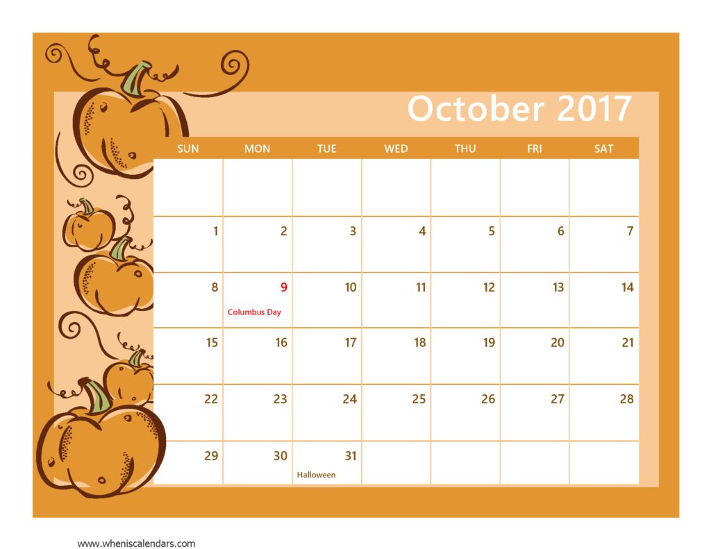 October 2017 Calendar Templates Free Printable