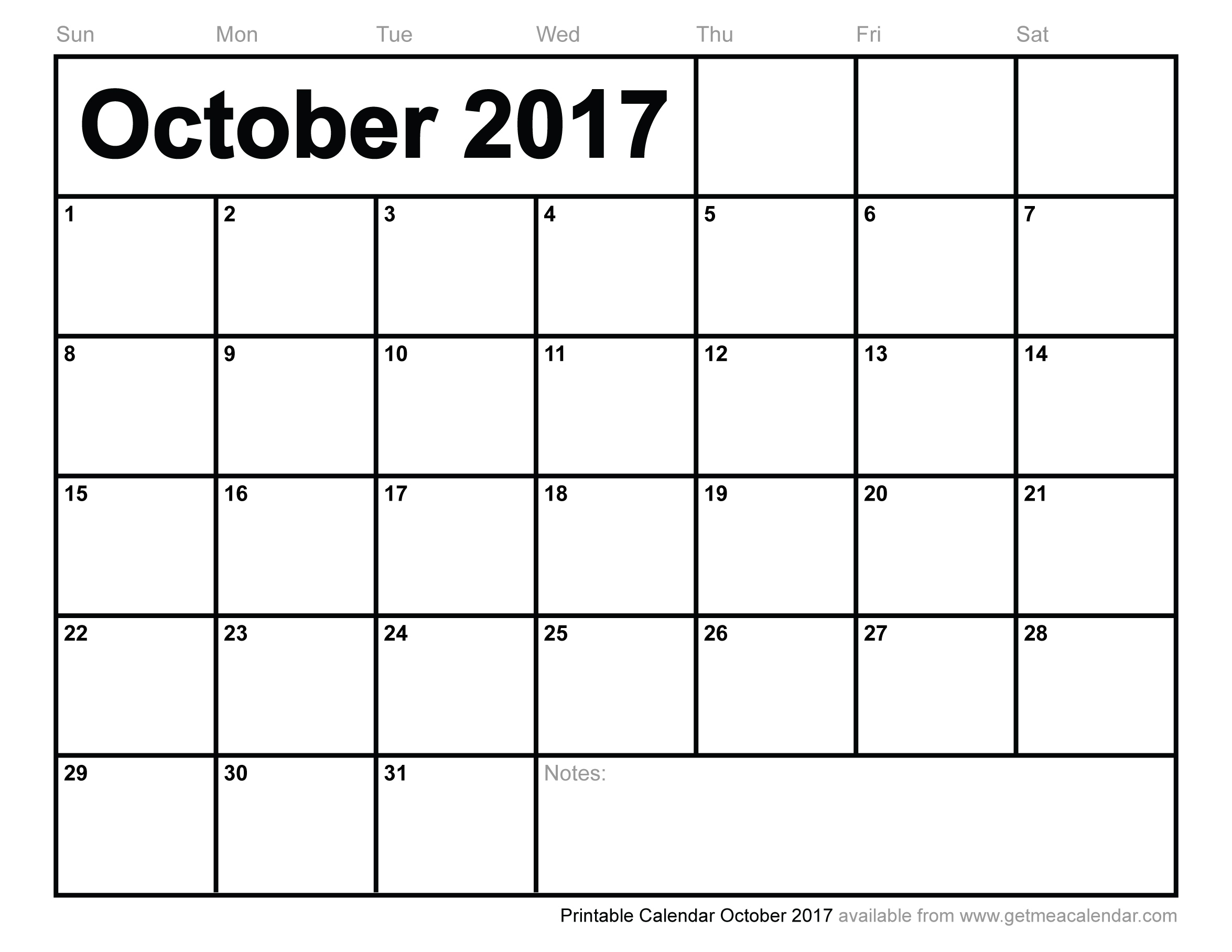 October 2017 Calendar Excel | weekly calendar template