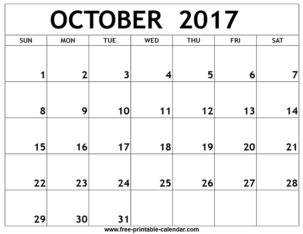 October 2017 Printable Calendar