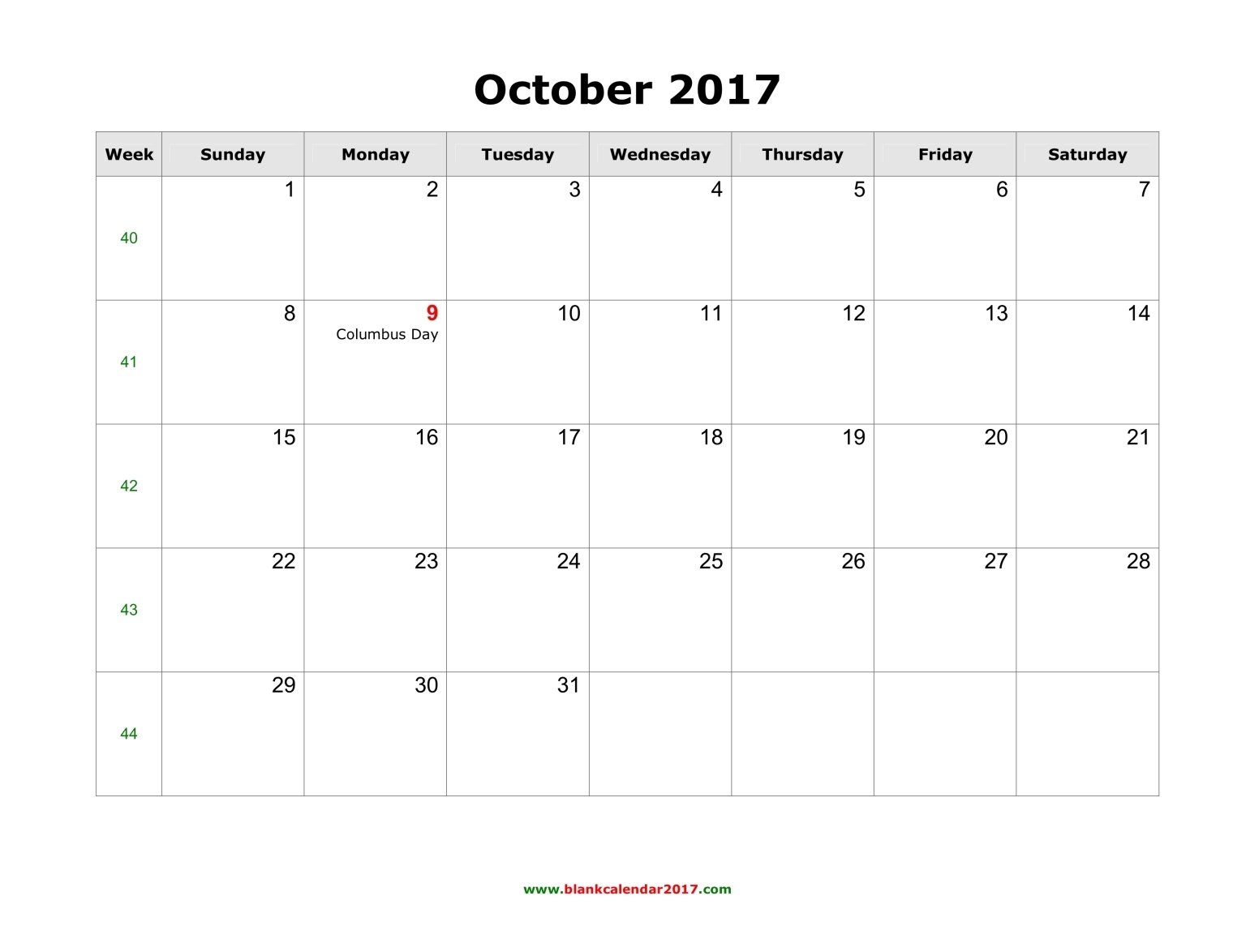 October 2017 Calendar Printable With Holidays | weekly calendar 