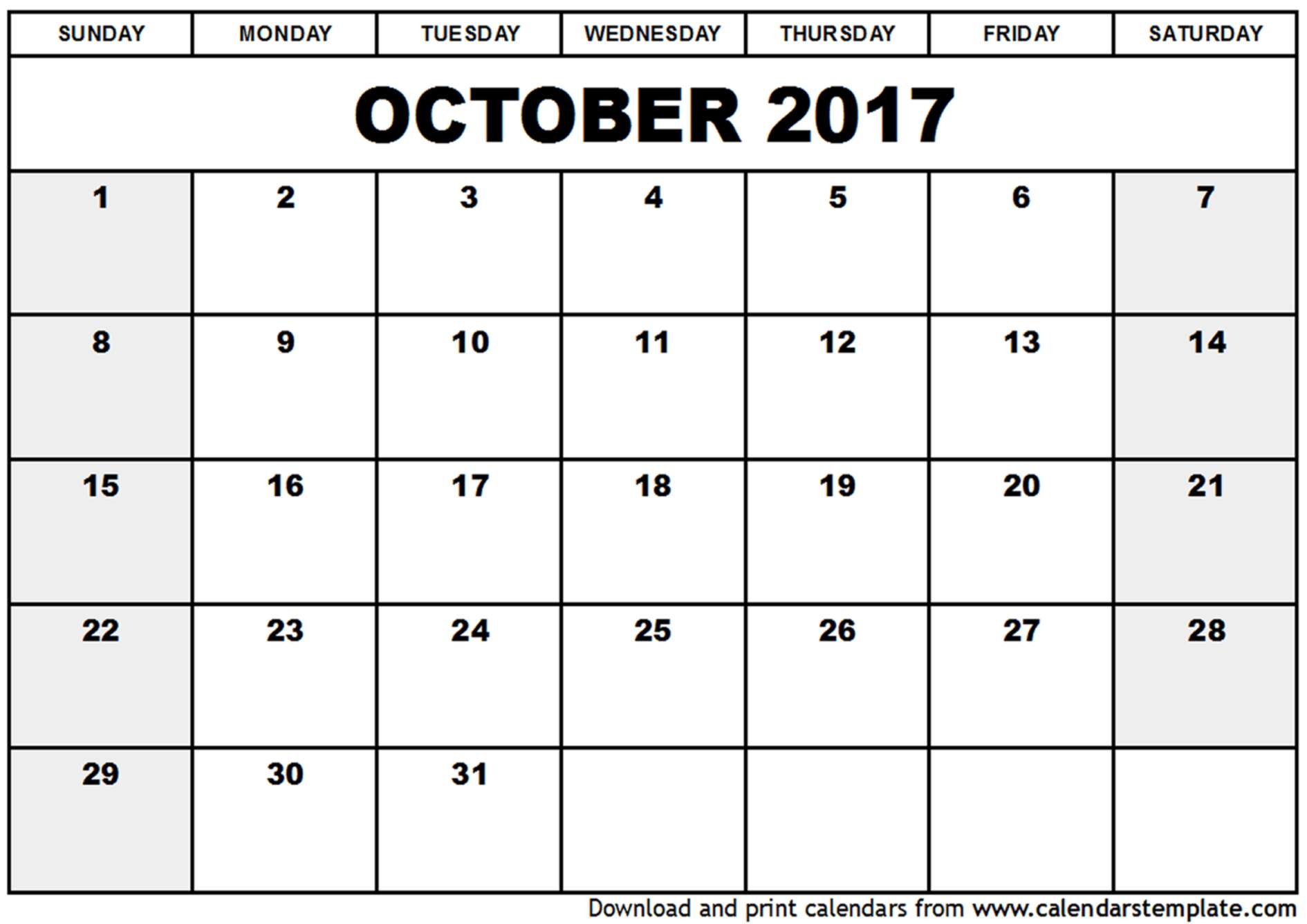 October 2017 Calendar Template October 2017 Calendar Template