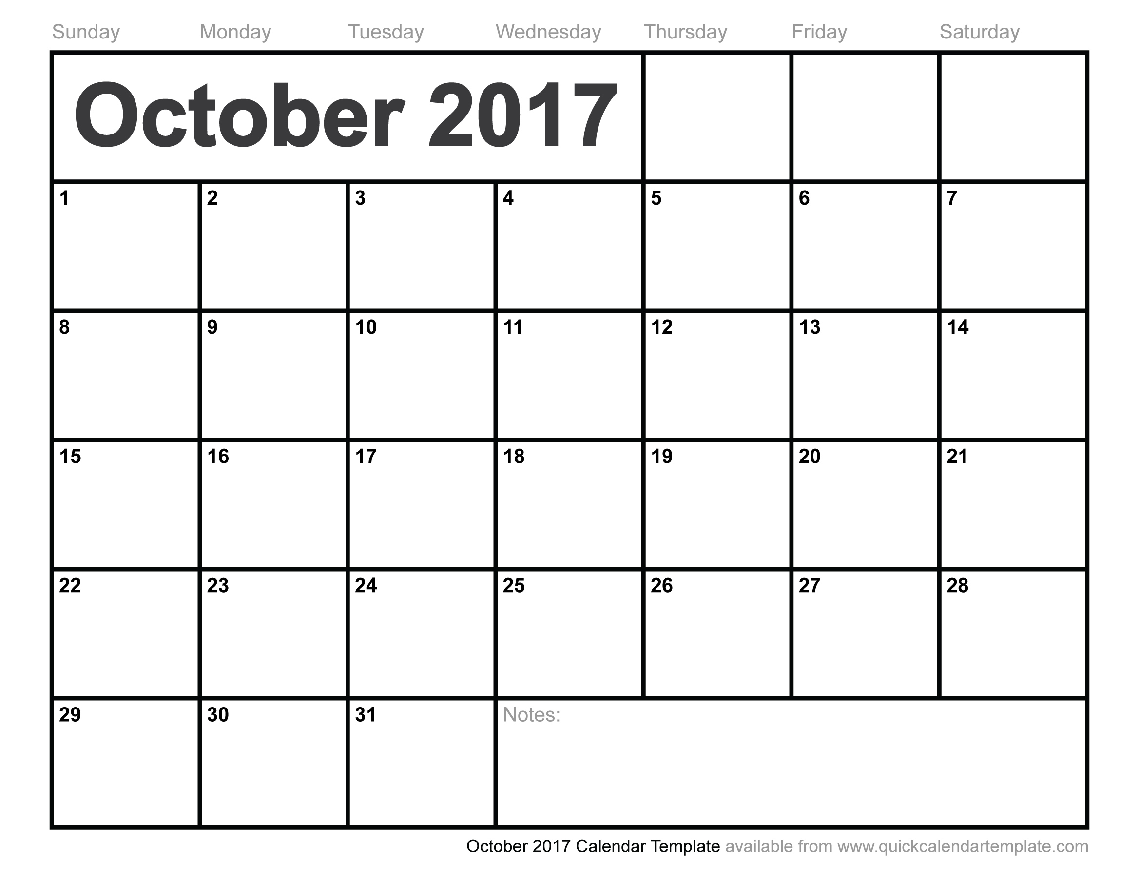 October 2017 Calendar Template