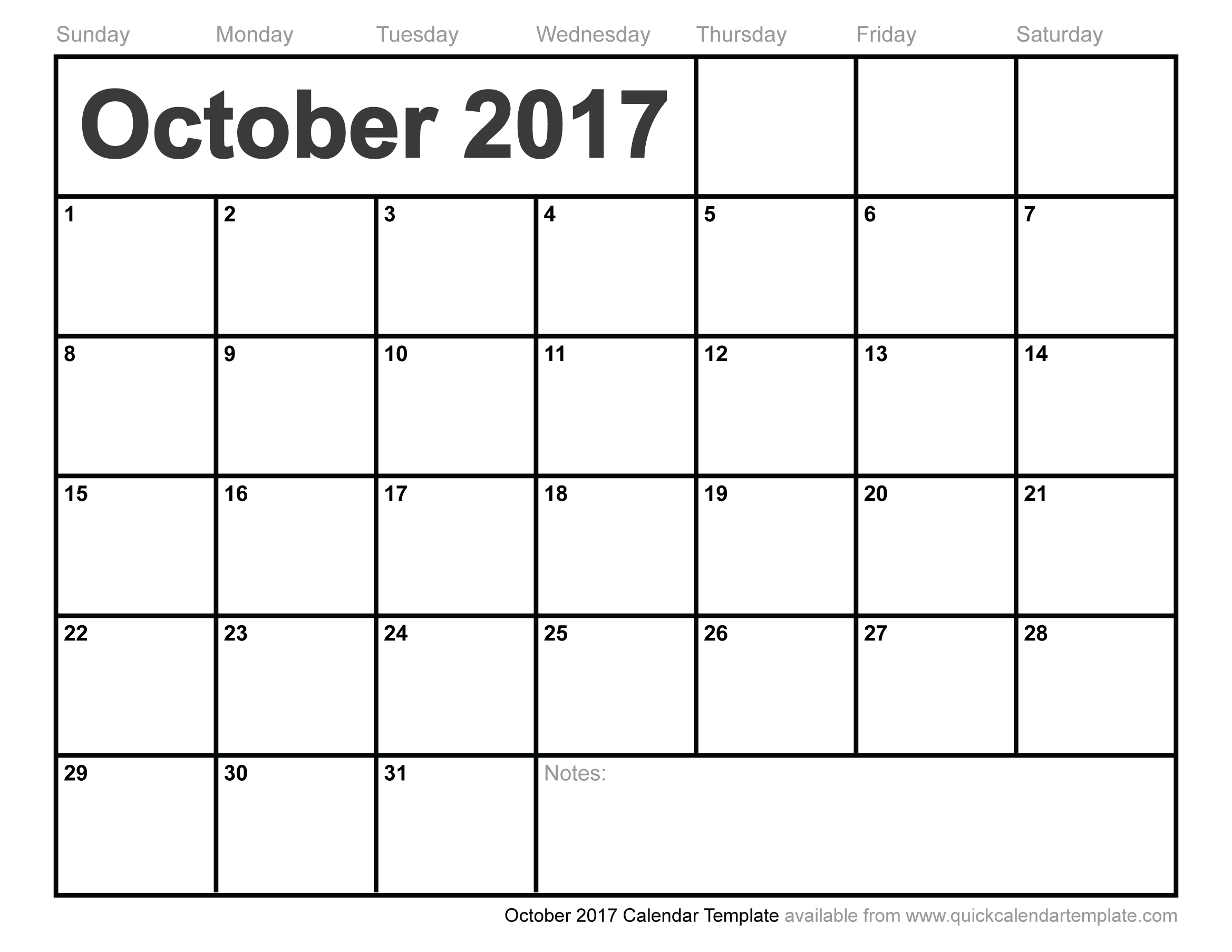 October 2017 Calendar Template October 2017 Calendar Template