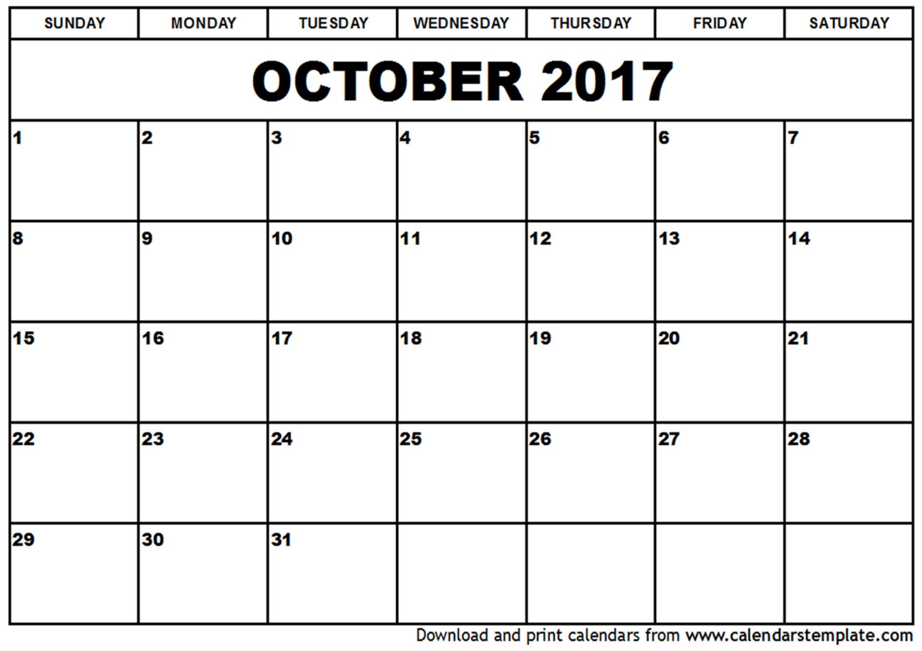 October 2017 Calendar Template October 2017 Calendar Template