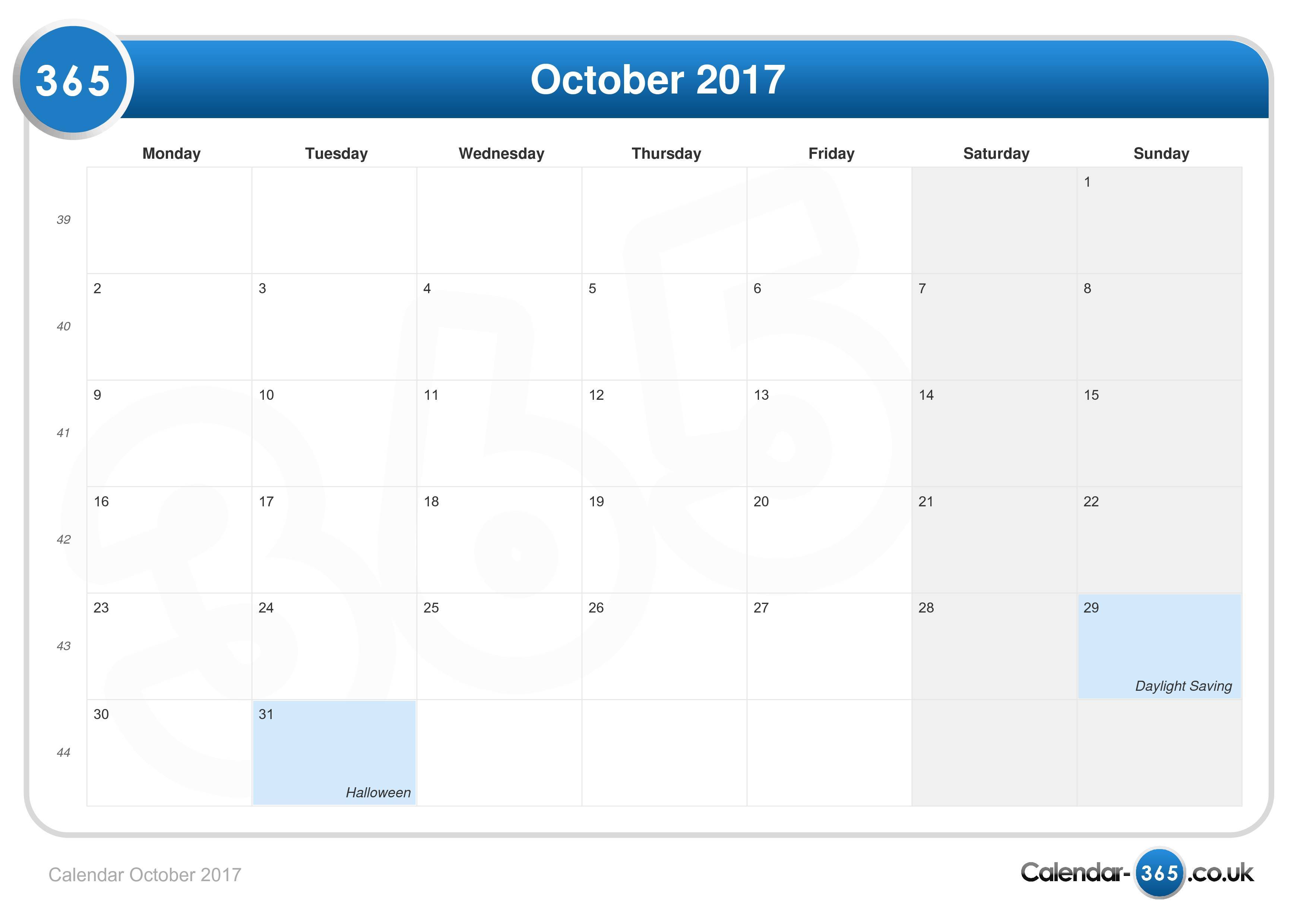 Calendar October 2017