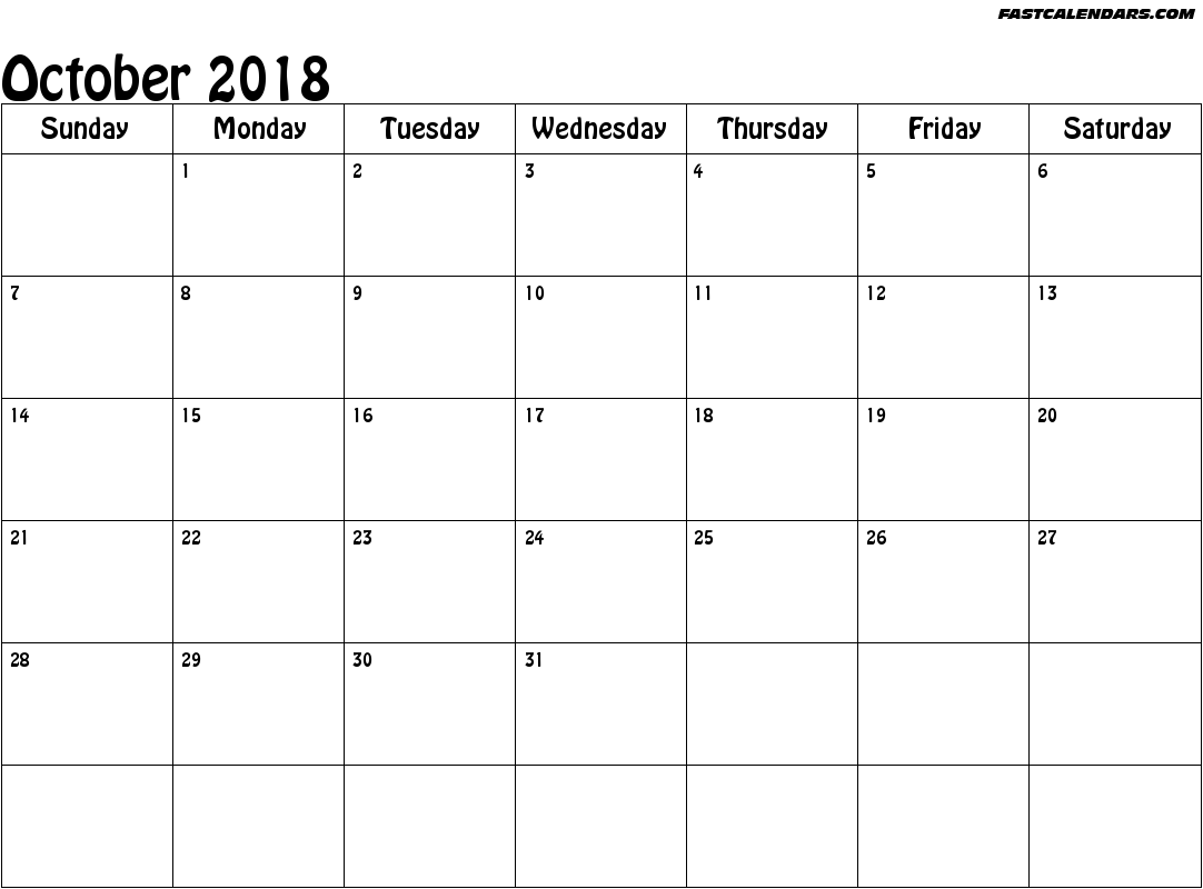 Blank October 2018 Calendar in Printable format. Blank October 2018 Calendar in Printable format.