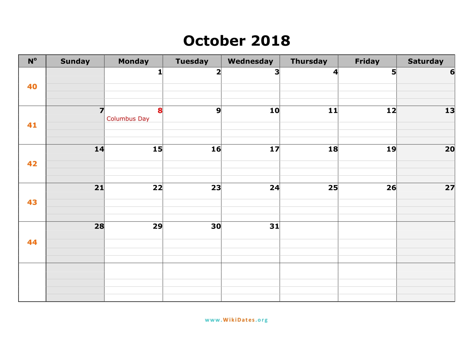 Blank Printable October 2018 Calendar Blank Printable October 2018 Calendar