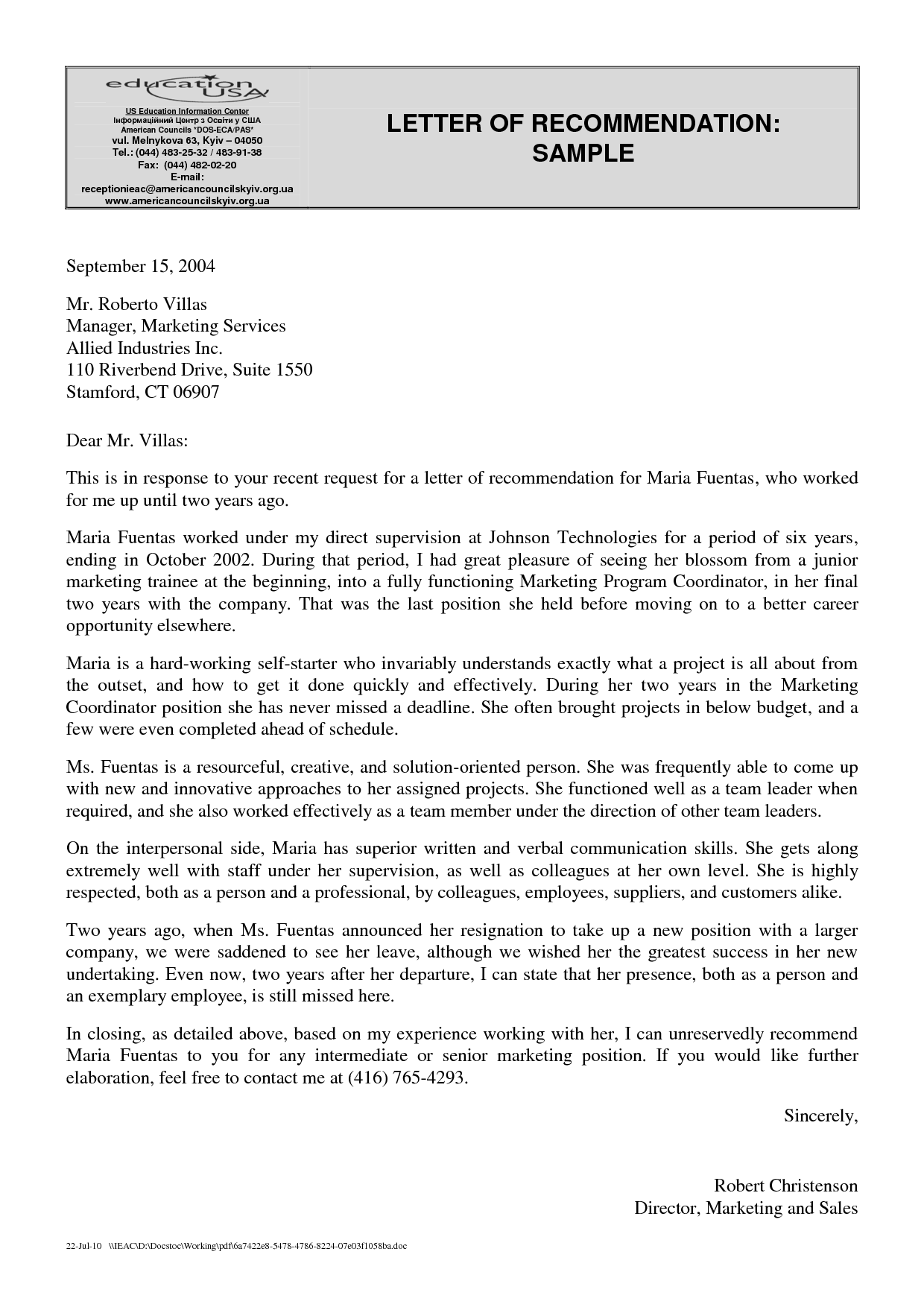 Free Sample Letter of Recommendation Example Recommendation Letters Free Sample Letter of Recommendation Example Recommendation Letters
