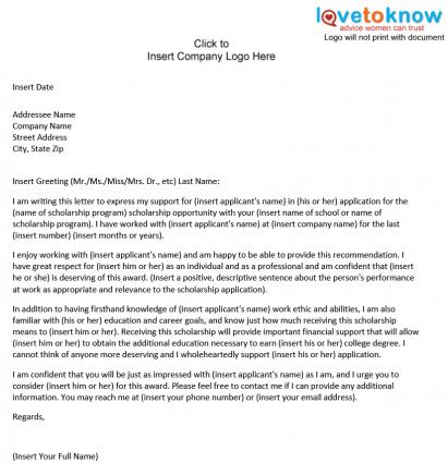 Sample Scholarship Recommendation Letter Sample Scholarship Recommendation Letter