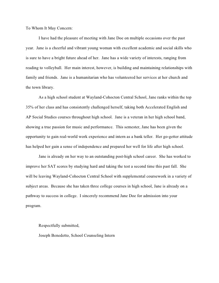 Letter of Recommendation Sample 1
