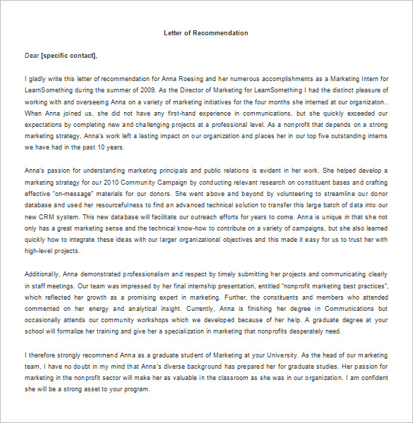 8+ Letters of Recommendation for Internship – Free Sample, Example 