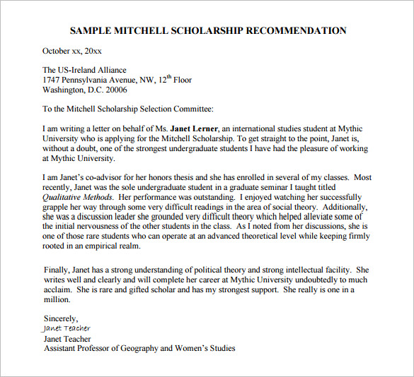 9+ Letters of Recommendation for Scholarship – Free Sample 