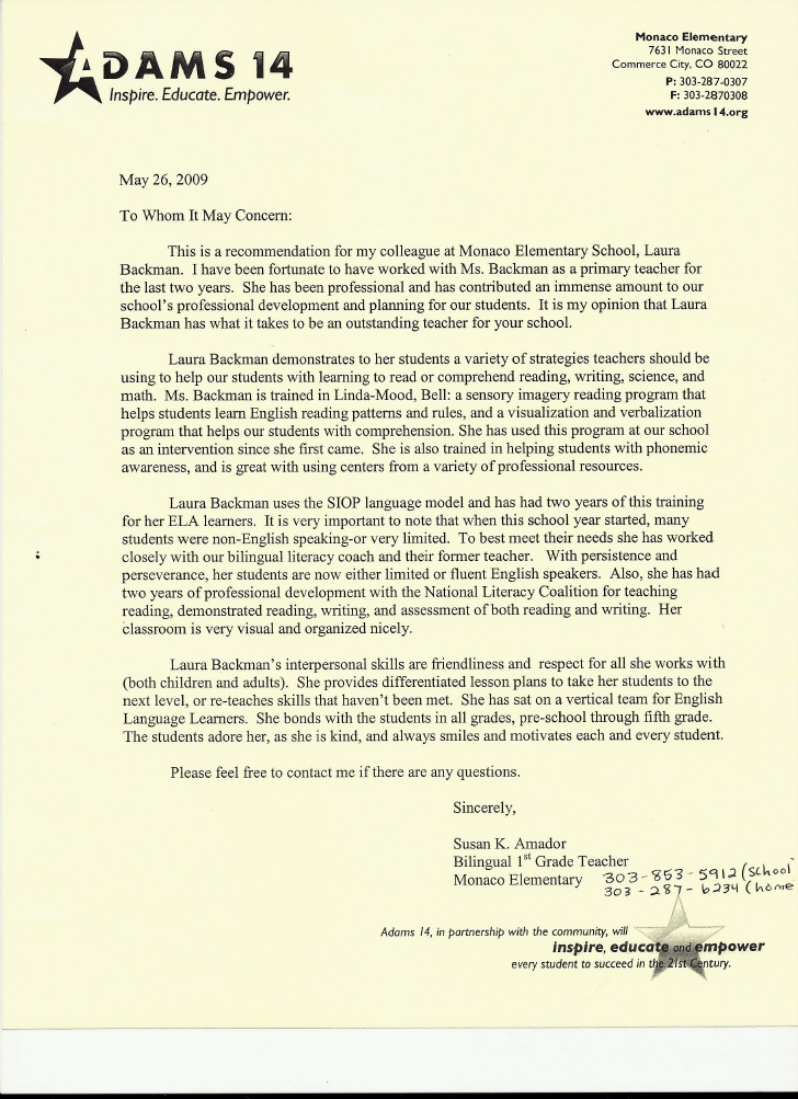 Sample Letters Of Recommendation For Teachers From Coworker Sample Letters Of Recommendation For Teachers From Coworker